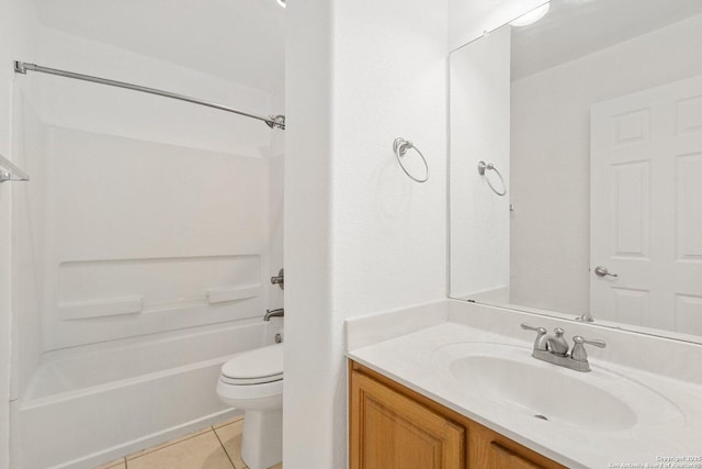 full bath featuring toilet, vanity,  shower combination, and tile patterned floors