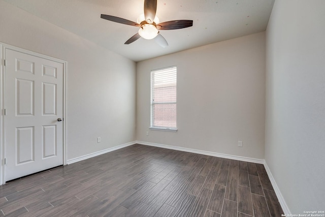 empty room featuring ceiling fan and wood-type flooring