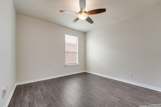 unfurnished room featuring dark hardwood / wood-style floors and ceiling fan