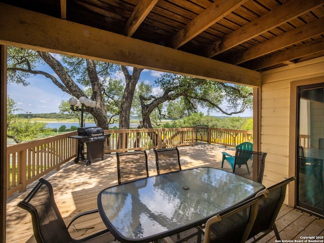 1048 Parkview Dr, Canyon Lake, TX 78133 - wooden terrace with area for grilling and a water view