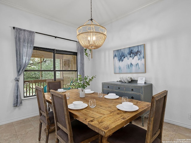1048 Parkview Dr, Canyon Lake, TX 78133 - dining area featuring crown molding and a chandelier