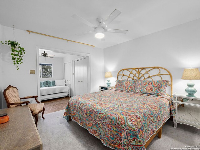 1048 Parkview Dr, Canyon Lake, TX 78133 - bedroom featuring ceiling fan and a closet