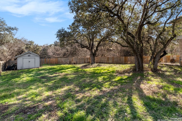 view of yard with a storage shed