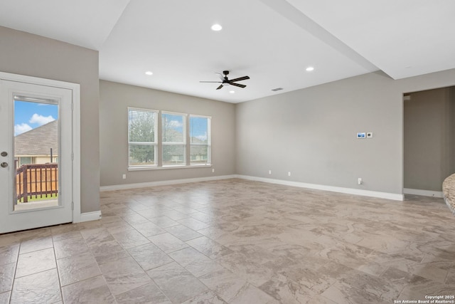 unfurnished room with ceiling fan