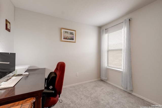 home office featuring light carpet