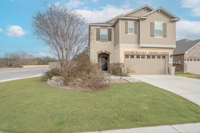 view of front of home with a garage and a front lawn