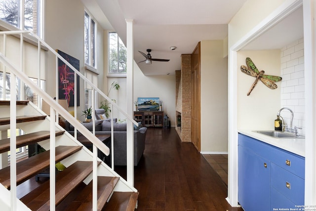 interior space featuring sink and dark hardwood / wood-style floors