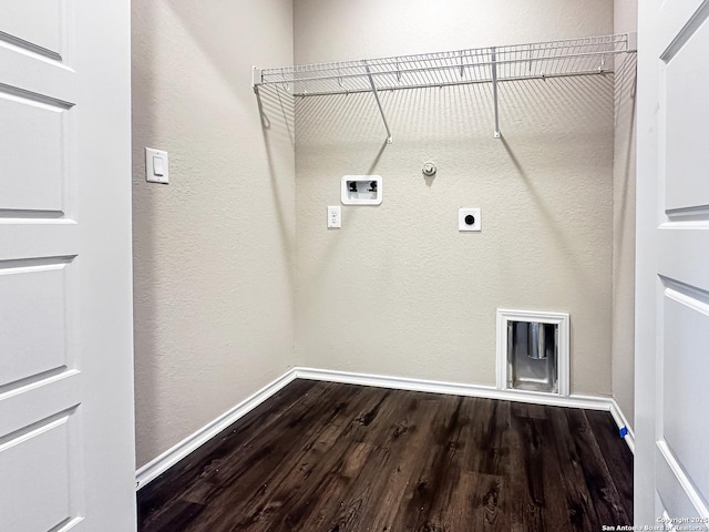 laundry room with electric dryer hookup, hardwood / wood-style floors, hookup for a gas dryer, and washer hookup