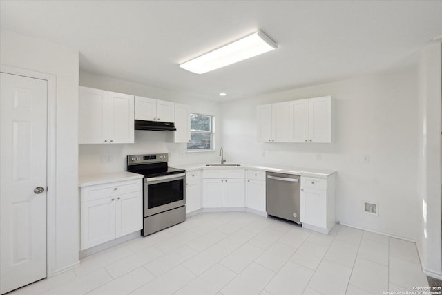 kitchen with white cabinetry, appliances with stainless steel finishes, and sink