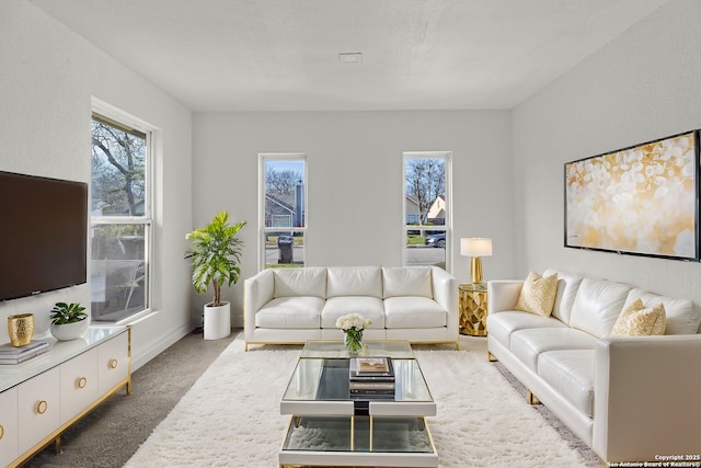 living room with a healthy amount of sunlight and carpet