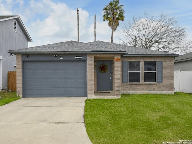 ranch-style house with a garage and a front yard