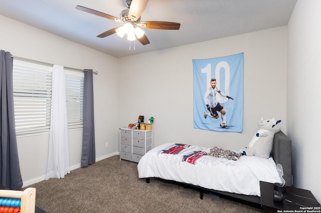 bedroom featuring carpet floors and ceiling fan