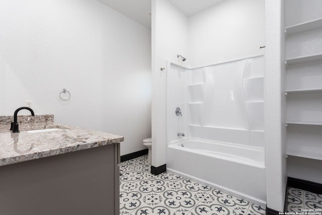 full bathroom with tile patterned floors, vanity, toilet, and shower / bath combination