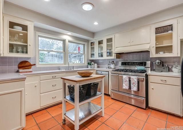 kitchen with tasteful backsplash, stainless steel appliances, and sink