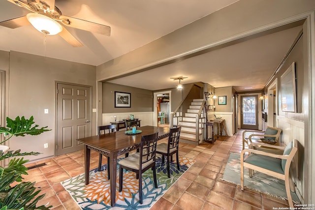 dining area with ceiling fan