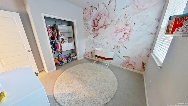 bedroom with a closet and carpet