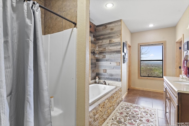 bathroom with tile patterned flooring and vanity