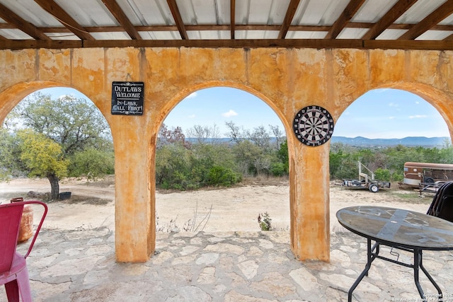 view of patio featuring a mountain view