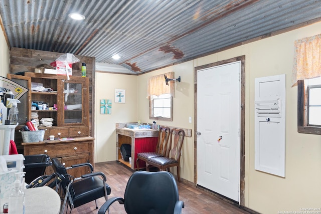 office space featuring dark hardwood / wood-style floors