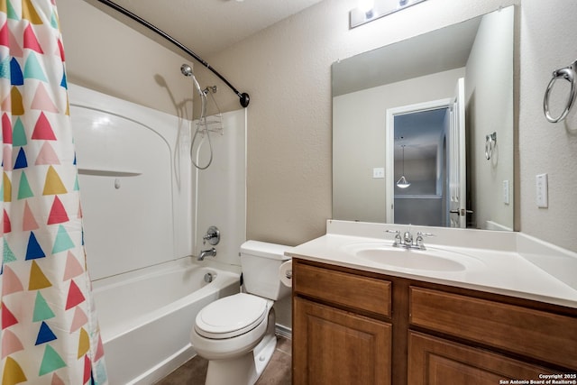 full bathroom with vanity, tile patterned flooring, toilet, and shower / bath combo with shower curtain