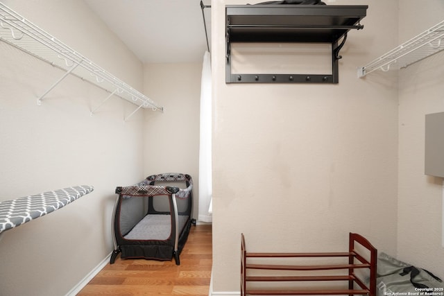 walk in closet with hardwood / wood-style flooring