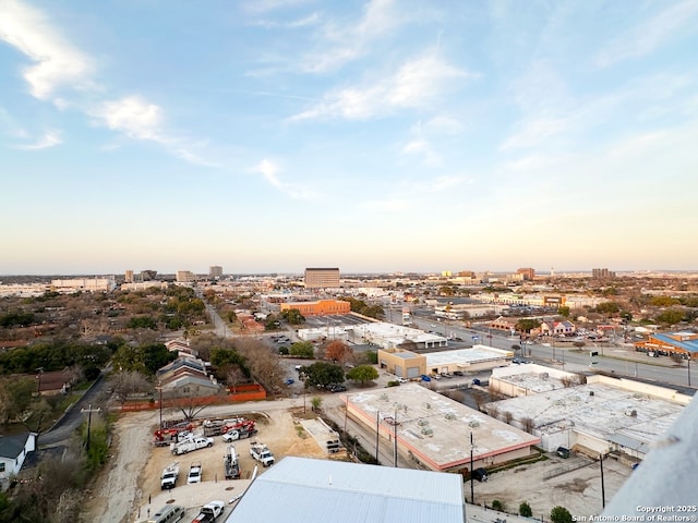 view of aerial view at dusk