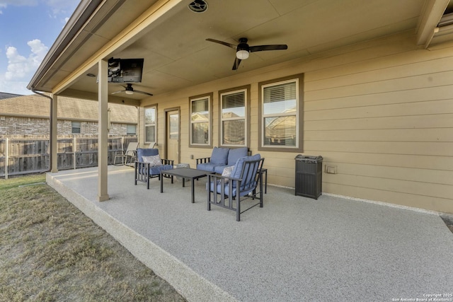 view of patio / terrace with ceiling fan and an outdoor hangout area