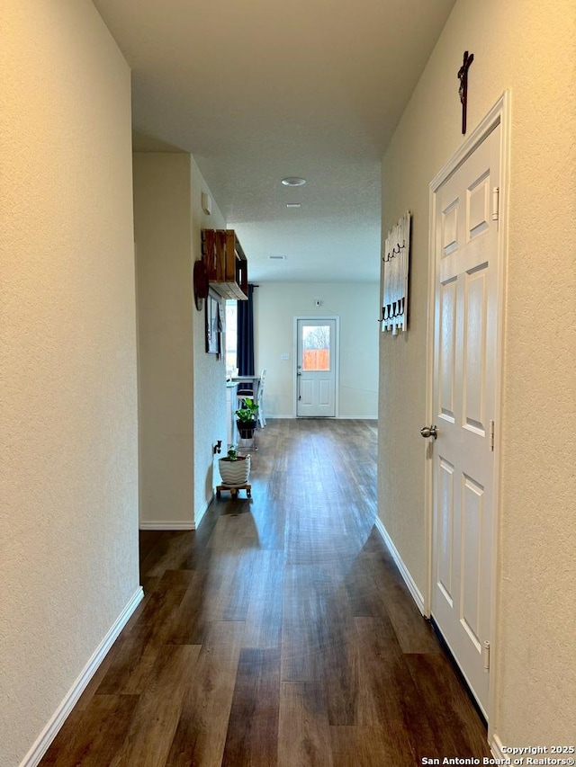 hallway with dark wood-type flooring