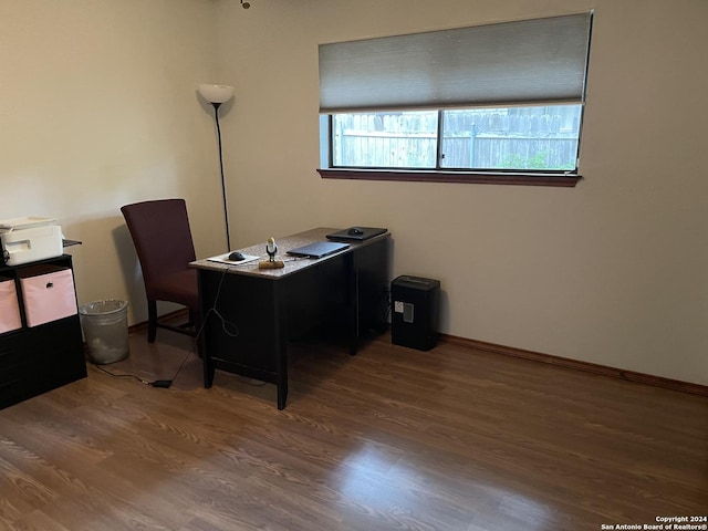 office area with dark hardwood / wood-style flooring