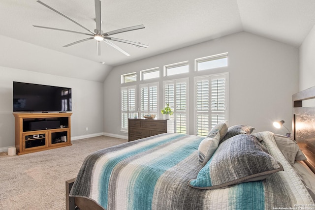 1905 High Bank, Seguin, TX 78155 - carpeted bedroom featuring lofted ceiling, a ceiling fan, and baseboards