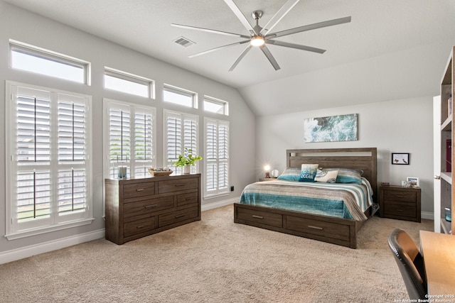 1905 High Bank, Seguin, TX 78155 - carpeted bedroom featuring baseboards, vaulted ceiling, and a ceiling fan