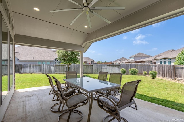 1905 High Bank, Seguin, TX 78155 - view of patio with outdoor dining area, ceiling fan, and a residential view