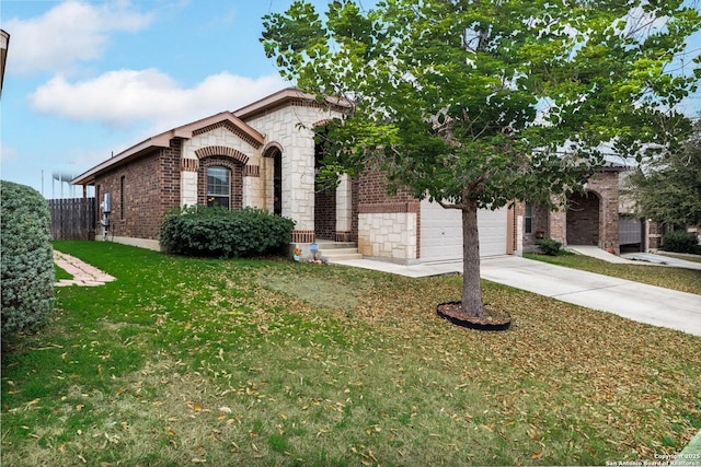 view of front of house with a garage and a front yard