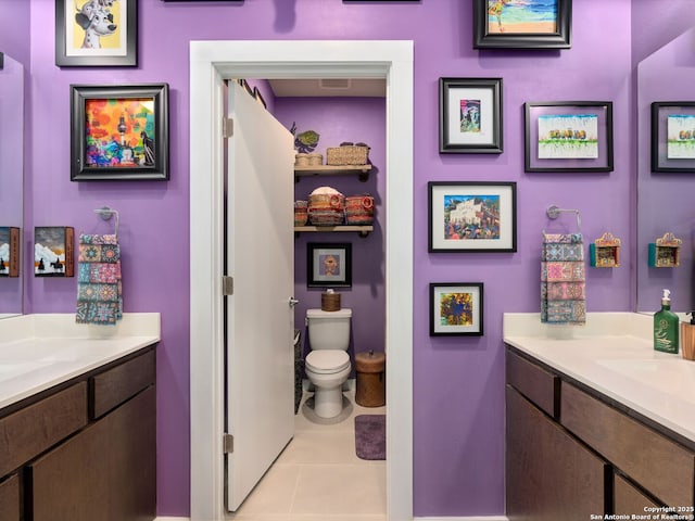 bathroom with tile patterned floors, toilet, and vanity