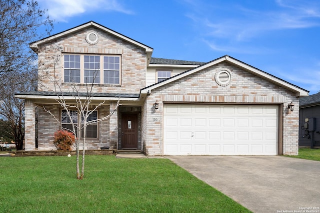 view of front facade featuring a garage and a front yard