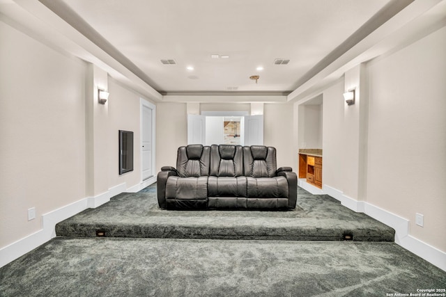 cinema room featuring carpet floors