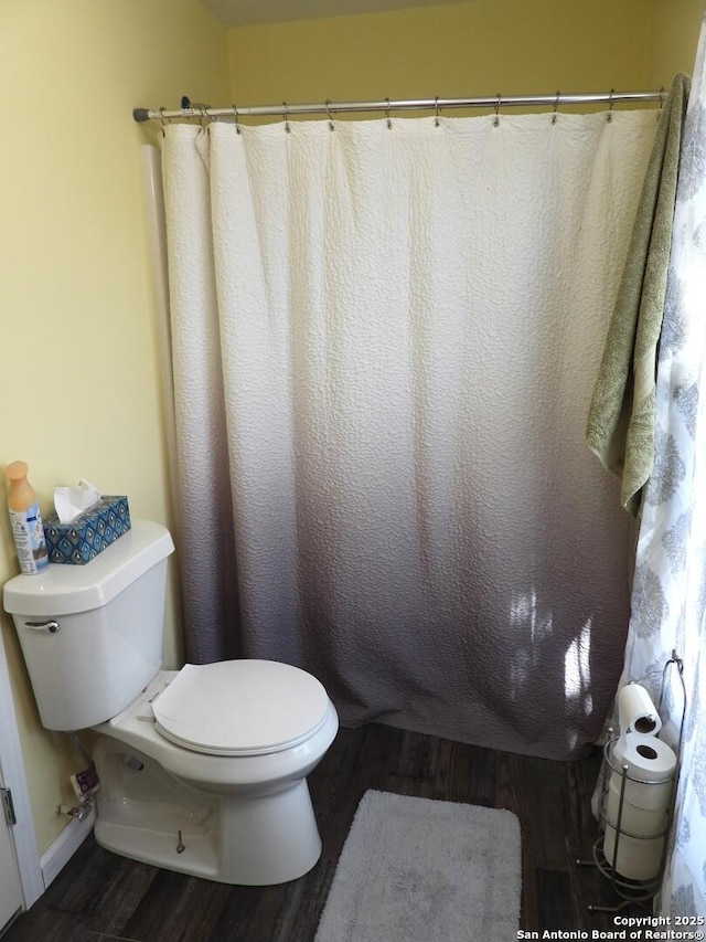 bathroom with wood-type flooring and toilet