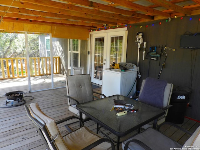 wooden terrace with washer / clothes dryer