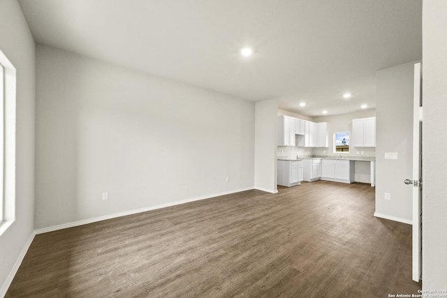 unfurnished living room featuring dark hardwood / wood-style flooring