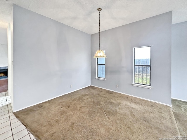 spare room with a textured ceiling and carpet flooring