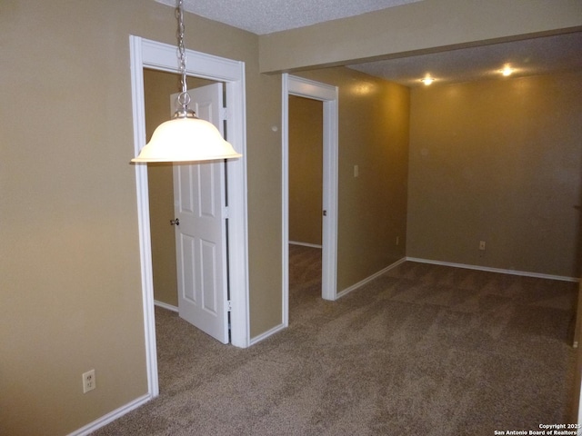 interior space featuring carpet and a textured ceiling