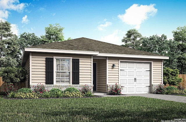 view of front facade with a garage and a front yard