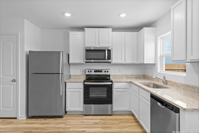 kitchen featuring sink, stainless steel appliances, and white cabinets