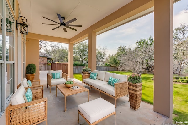 view of patio / terrace featuring an outdoor hangout area and ceiling fan