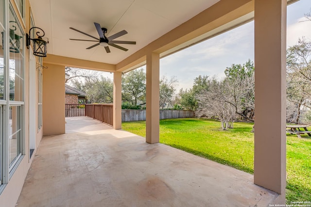 view of patio / terrace featuring ceiling fan