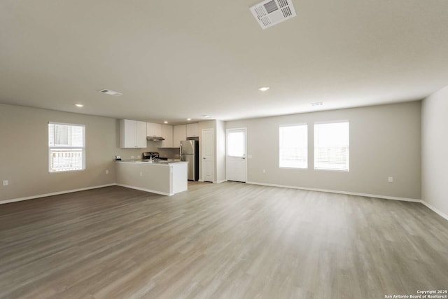 unfurnished living room with plenty of natural light and light hardwood / wood-style floors