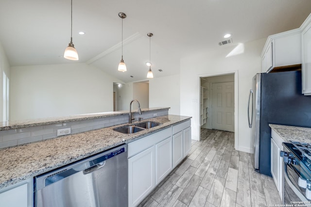 5023 Stockman Dr, San Antonio, TX 78247 - kitchen featuring stainless steel appliances, visible vents, white cabinets, and a sink