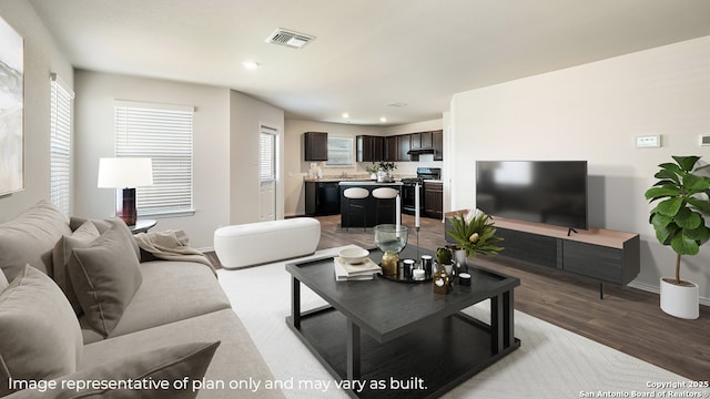 living room featuring plenty of natural light and wood-type flooring