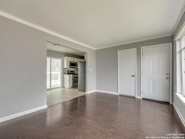 interior space featuring wood-type flooring and ornamental molding