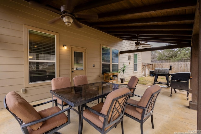 view of patio / terrace featuring grilling area and ceiling fan